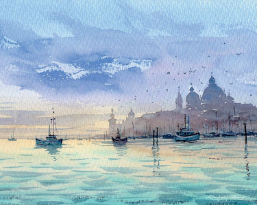 Decorative canvas art print of Venice from a boat by Ruffell Colin, featuring vibrant cityscape views for home decor.