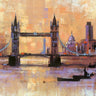 Modern canvas art print of Tower Bridge London by Frank Assaf, featuring a vibrant cityscape with iconic bridge details.