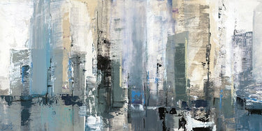 Abstract winter metropolis canvas art print by Frank Assaf, featuring cityscape in cool tones, suitable for modern home decor.