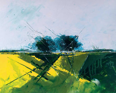Landscape canvas art print of a rape field edge by Howden Simon, featuring vibrant colors and detailed rural scenery.