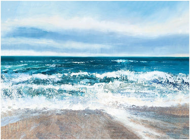 Coastal canvas art print titled "Pull of the Tide" by Frank Assaf, featuring ocean waves and coastal scenery in a calming design.