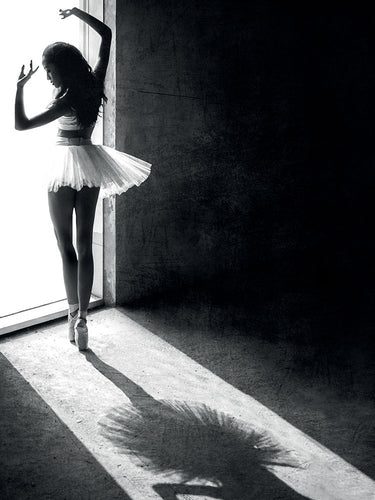 Canvas art print titled Shadow Dance by Kisworo Sebastian, featuring abstract shadow figures in a dynamic dance pose.