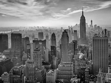 Hazy Gotham architecture canvas art print by Schilbe Stefan, featuring a moody cityscape in muted tones for modern interior decor.