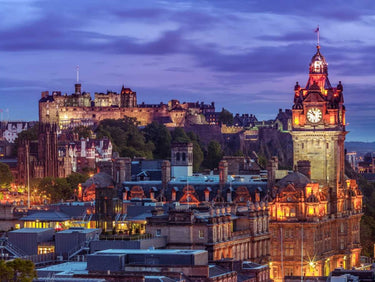 European canvas art print of Edinburgh Castle and The Balmoral Hotel in Scotland by Frank Assaf, by Feeling at Home.