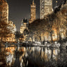Landscape canvas art print of Central Park at evening in New York City by Frank Assaf, showcasing city skyline and park scenery.