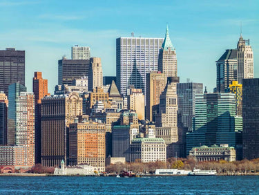 Feeling at Home art print of Lower Manhattan skyline with skyscrapers in New York, featuring Frank Assaf’s cityscape design on canvas.