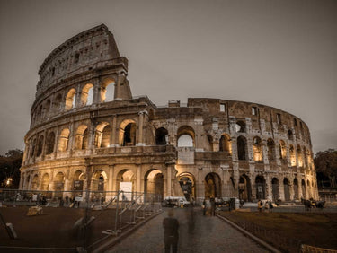 Vintage canvas art print of the Colosseum in Rome by Frank Assaf, depicting the historic Roman amphitheater.