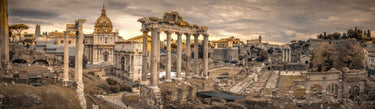 European canvas art print of the Roman Forum ruins in Rome Italy by Frank Assaf, depicting historic ancient architecture.