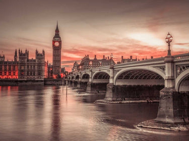 European canvas art print of Westminster Bridge and Big Ben from Thames promenade in London, by Feeling at Home.