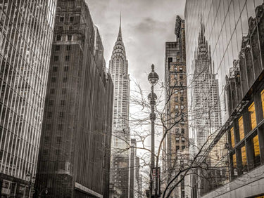 New York City skyline art print featuring the Chrysler Building by Frank Assaf, showcasing iconic NYC architecture on canvas.