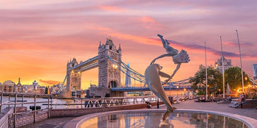 Sunset London Tower Bridge canvas art print by Frank Assaf, showcasing iconic bridge and vibrant sky in a scenic view.