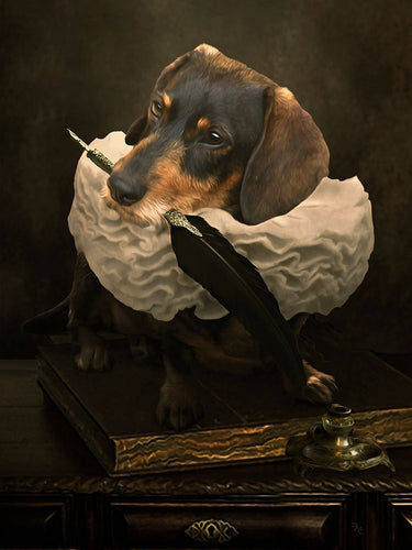 Canvas Art Print Neuf met kraag en bureau Fantasy subject by Schoelnhammer Heinz Fine Art Print quality