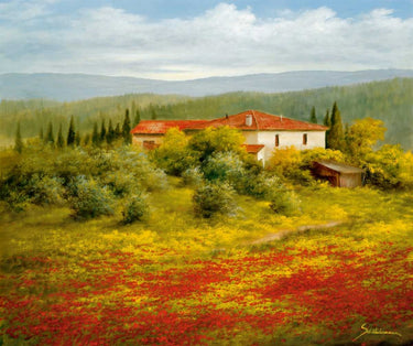 Canvas Art Print Landscape With Poppies II Landscape subject by Basohli School Fine Art Print quality