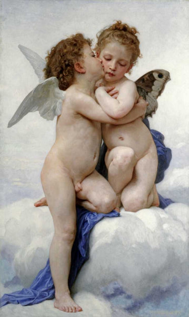 Canvas Art Print The First Kiss Fantasy subject by Cassatt Mary Fine Art Print quality