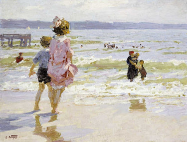Canvas Art Print At The Seashore Coastal subject by Rosseau Percival L. Fine Art Print quality