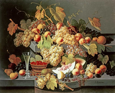 Canvas Art Print Still Life With Fruit and a Glass of Champagne Museum subject by Schiele Egon Fine Art Print quality