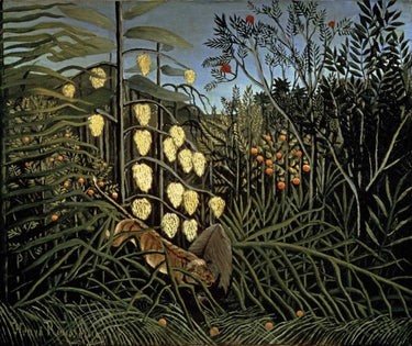 Canvas Art Print Tropical Forest: Battling Tiger and Bull Museum subject by School Eishi Fine Art Print quality