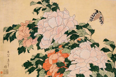 Canvas Art Print Pink and Red Peonies Ethnic subject by Homer Winslow Fine Art Print quality