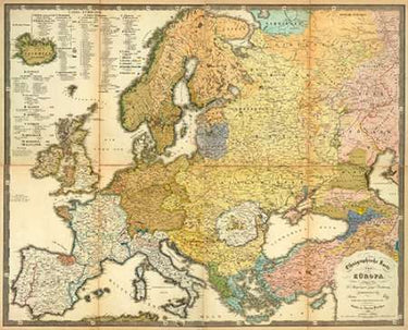 Canvas Art Print Ethnographische Karte von Europa, 1847 Maps subject by Brooker Harry Fine Art Print quality