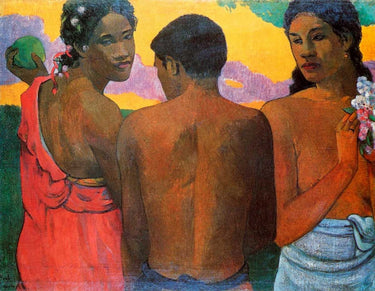Three Tahitians museum canvas art print by Hills Anna Althea, featuring vibrant tropical scene and artistic brushstroke details.