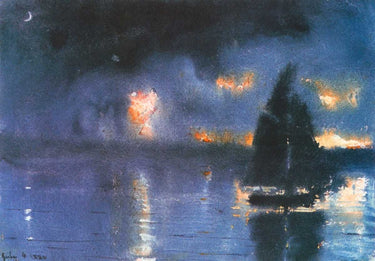 Canvas Art Print Sailboat And Fourth Of July Fireworks Coastal subject by Klimt Gustav Fine Art Print quality