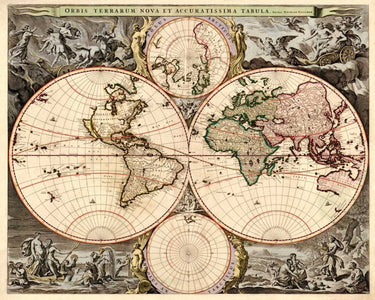 Feeling at Home canvas art print featuring a detailed world map by Lady Louise Designs, perfect for wall decor.