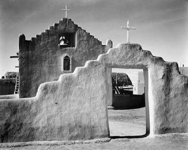 Canvas Art Print Full side view of entrance with gate to the right, Church, Taos Pueblo National Historic Landmark, N Photography subject by Bosch Hieronymus Fine Art Print quality