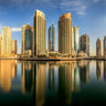 Feeling at Home panoramic Dubai Marina canvas art print showcasing a vibrant cityscape with modern skyscrapers and waterways.