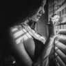 Canvas Art Print Behind the Venetian blinds Fashion subject by Meikle de Vlas Petra Fine Art Print quality