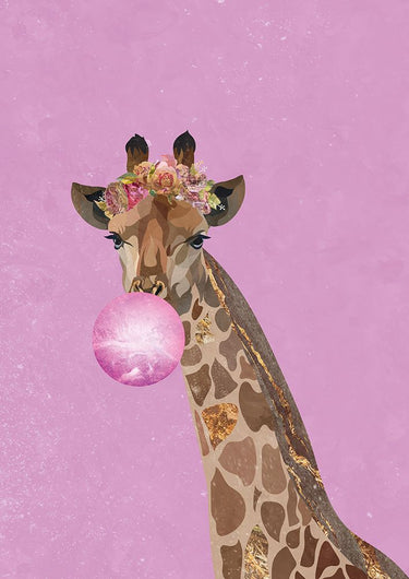 Canvas Art Print Pink giraffe bubble gum Nature subject by Baig Mirza Fine Art Print quality