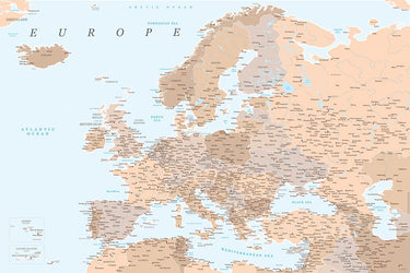 Canvas Art Print Neutral detailed map of Europe Museum subject by Pictufy Fine Art Print quality