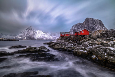 Canvas Art Print Red huts on rocks Coastal subject by Tkachenko Victor Fine Art Print quality