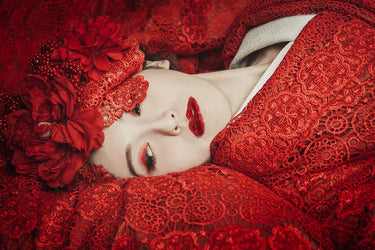 Canvas Art Print Sink Asian woman in red Fashion subject by Kurz Christian Fine Art Print quality