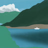 Coastal canvas art print of a paper boat by Mikhail Faletkin, featuring sunny seaside scenery, from Feeling at Home.