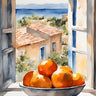 Decorative canvas art print of orange peel in a window by Monet, featuring vibrant colors and impressionist style.