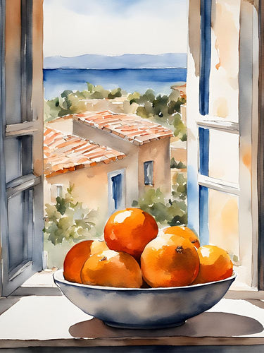 Decorative canvas art print of orange peel in a window by Monet, featuring vibrant colors and impressionist style.