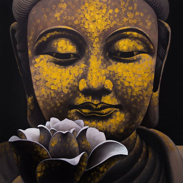 Feeling at Home Buddha and lotus kitchen canvas art print by Jardine Liz, featuring a serene Buddha and lotus design for home decor.