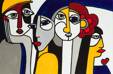 Feeling at Home art print "More of Them" by Fadda Maria Nella, a colorful figurative canvas artwork featuring vibrant human figures.