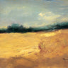 Gold glitter countryside landscape art print by Nari K on canvas, featuring a serene rural scene with golden accents.