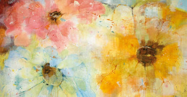 Abstract floral art print on canvas by McClain Melissa, featuring modern, vibrant flower designs in a trio arrangement.