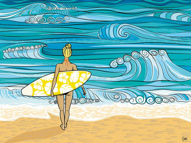 Canvas Art Print Girl With Surfboard Coastal subject by Fadda Maria Nella Fine Art Print quality
