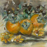 Canvas Art Print Yellow Khaki with Topinambur flowers Floral subject by Anonymous Fine Art Print quality