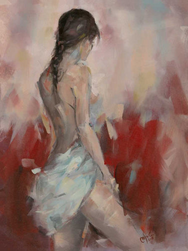 Canvas Art Print Charming Naked woman with white drape Figurative subject by Anonymous Fine Art Print quality
