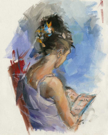 Canvas Art Print Young Girl love reading a book Figurative subject by Anonymous Fine Art Print quality