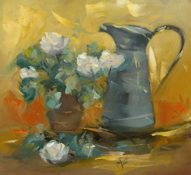 Canvas Art Print Flower pot with pitcher jar abstract Floral subject by Pace Enzo Fine Art Print quality