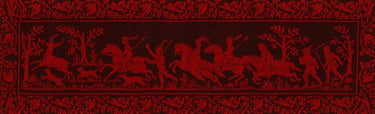 Canvas Art Print Sardinian Traditional Tapestry Hunting scene Black Red World Culture subject by Pinna Enrico Fine Art Print quality