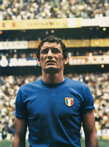 Italian football player Gigi Riva figurative canvas art print by Feeling at Home, showcasing vibrant portrait and dynamic design.
