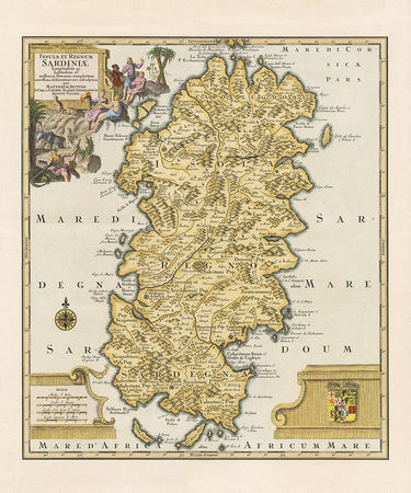 Canvas Art Print Ancient map Sardinia Island Vintage subject by Archivio Fine Art Print quality
