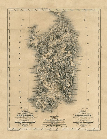 Ancient Sardinia Island map art print by Cannas Elena, Mediterranean Sea map on canvas, from Feeling at Home collection.