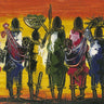 Canvas Art Print Multicoloured Ethnic African Hunters Tribe Modern subject by Pollera Daniel Fine Art Print quality